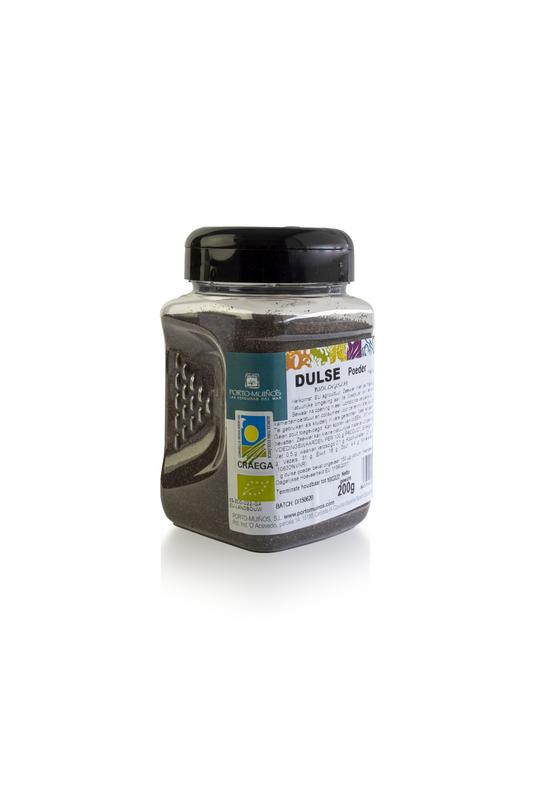 Porto-Muinos Dulse poeder bio in a 200g package, a natural sea vegetable powder for cooking and health.