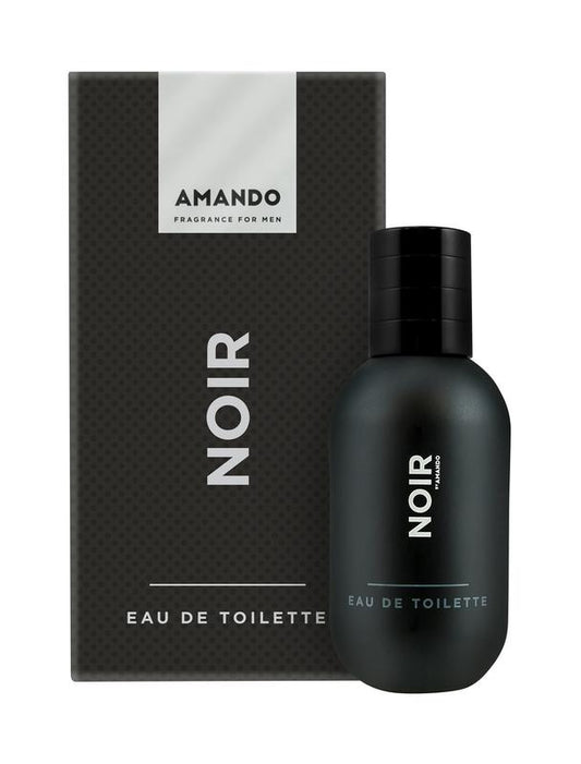 Amando Noir eau de toilette fragrance bottle, 50ml, with sleek black design and elegant packaging.