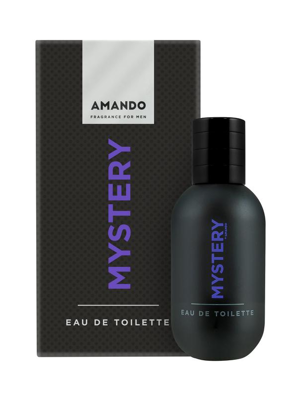 Amando Mystery eau de toilette 50ml bottle featuring sleek packaging and elegant design, showcasing the fragrance product.
