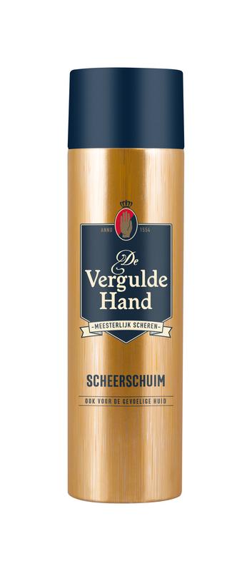 Vergulde Hand scheerschuim in 250ml container, ideal for shaving and hair removal, with a rich, creamy foam.