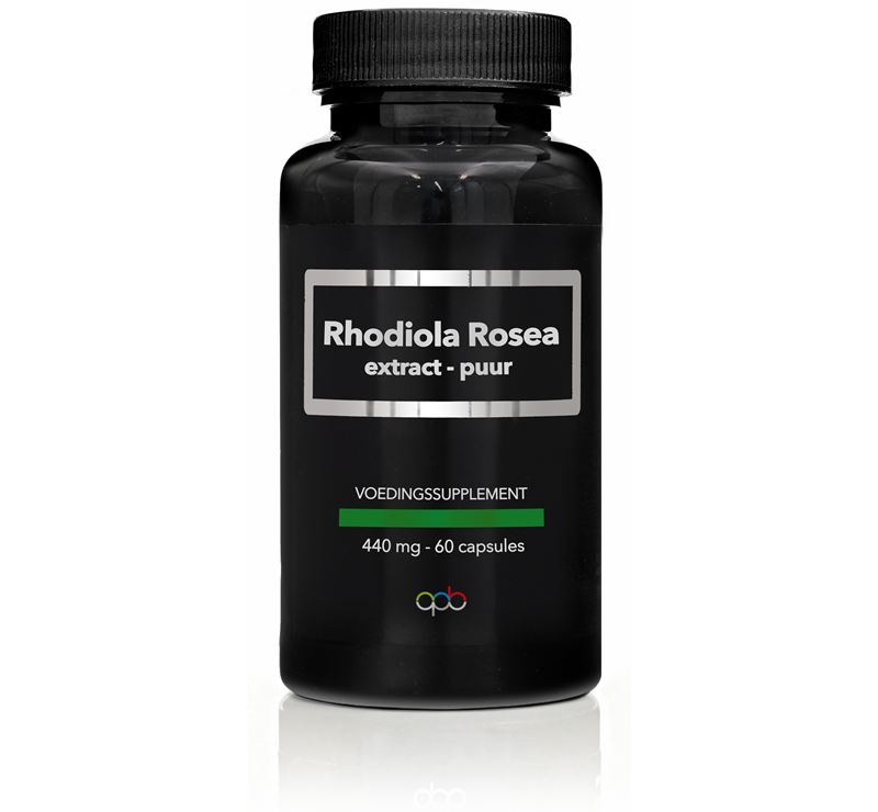 APB Holland Rhodiola rosea extract capsules in a bottle, herbal supplement for energy and stress support, 60 capsules.