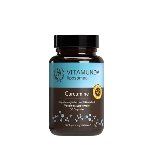 Vitamunda Curcumine 60 capsules herbal supplement bottle with label featuring turmeric root images and product details