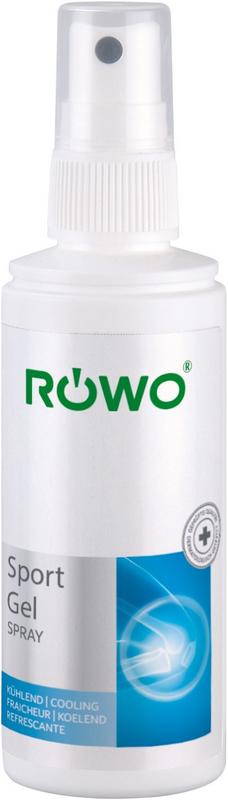 Rowo Sportgel spray 100ml, muscle and joint care product, clear bottle with spray nozzle, designed for sports and joint relief.