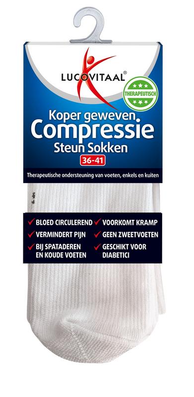 Lucovitaal koper compressie steunsokken maat 36-41, wit, pair of supportive bandages for leg comfort and compression therapy