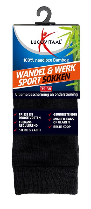 Lucovitaal Bamboe wandel en sport sokken voor maat 35-38, one pair, made of comfortable bamboo material.