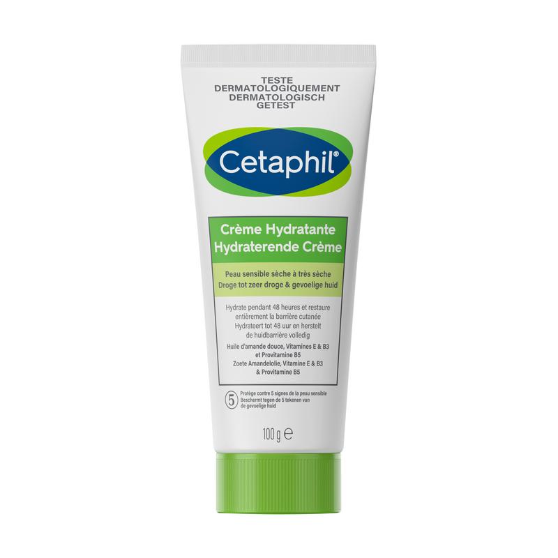 Cetaphil hydraterende lichaamscrème in 100 gram verpakking, smooth texture and moisturizing qualities, suitable for daily skincare.