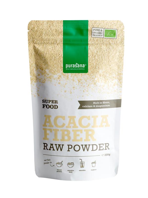 Purasana Acacia fiber vegan bio supplement in 200g package, herbal preparation with natural acacia fiber for digestive health