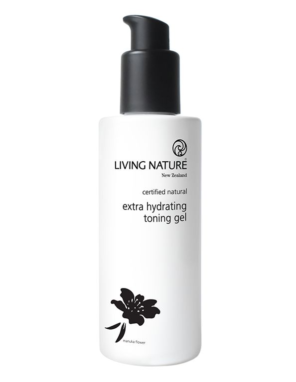 Living Nature extra hydrating toning gel in 120ml, a natural facial skincare product with a gel texture for hydration and toning.