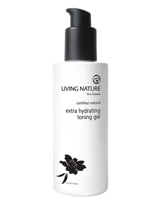 Living Nature extra hydrating toning gel in 120ml, a natural facial skincare product with a gel texture for hydration and toning.