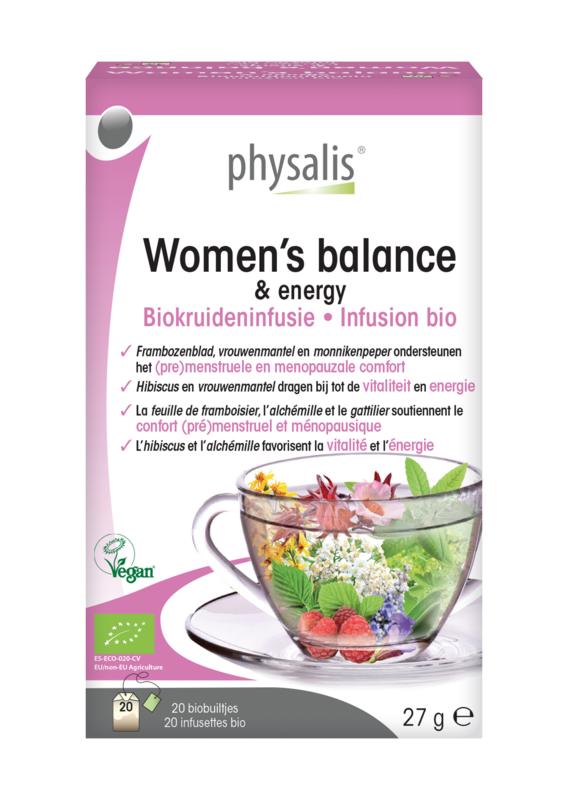 Physalis Women's Balance & Energy herbal infusion in a box of 20 tea bags, natural organic kruideninfusie for vitality and well-being
