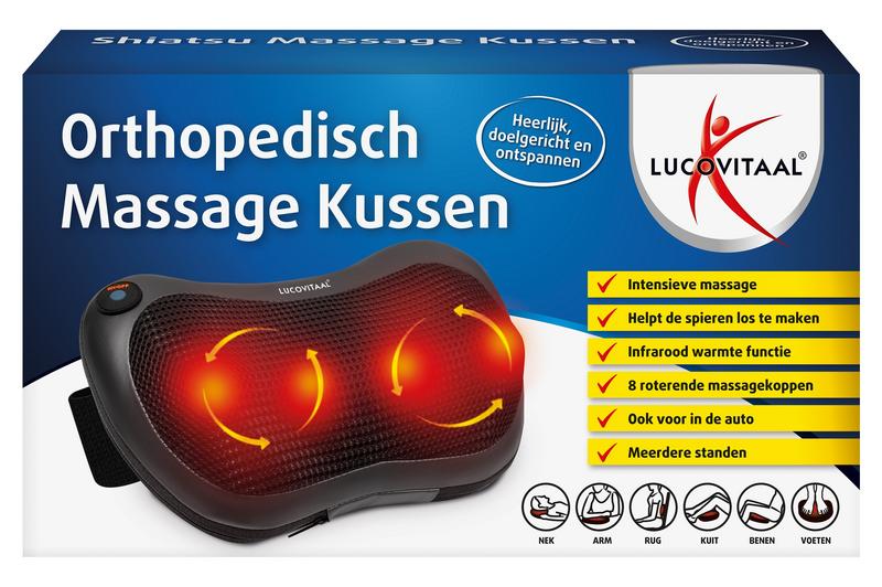 Lucovitaal Shiatsu massage kussen showing a padded cushion with massage nodes for relaxing therapy.