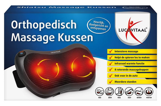 Lucovitaal Shiatsu massage kussen showing a padded cushion with massage nodes for relaxing therapy.