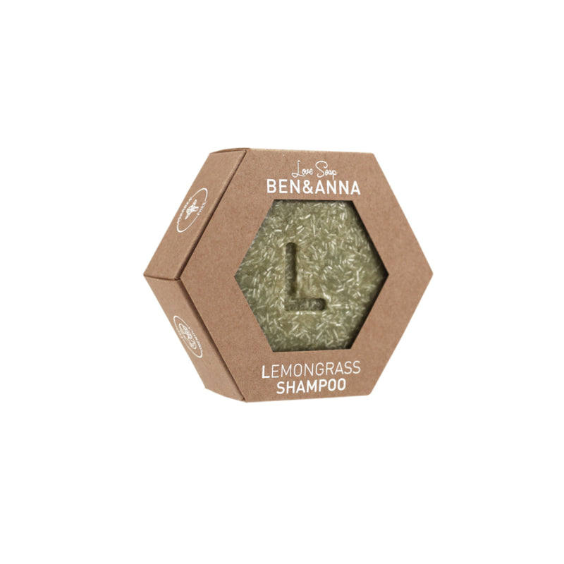 Ben & Anna Love soap shampoo with lemongrass, 60g, natural hair care product in a bar form with lemon grass scent.