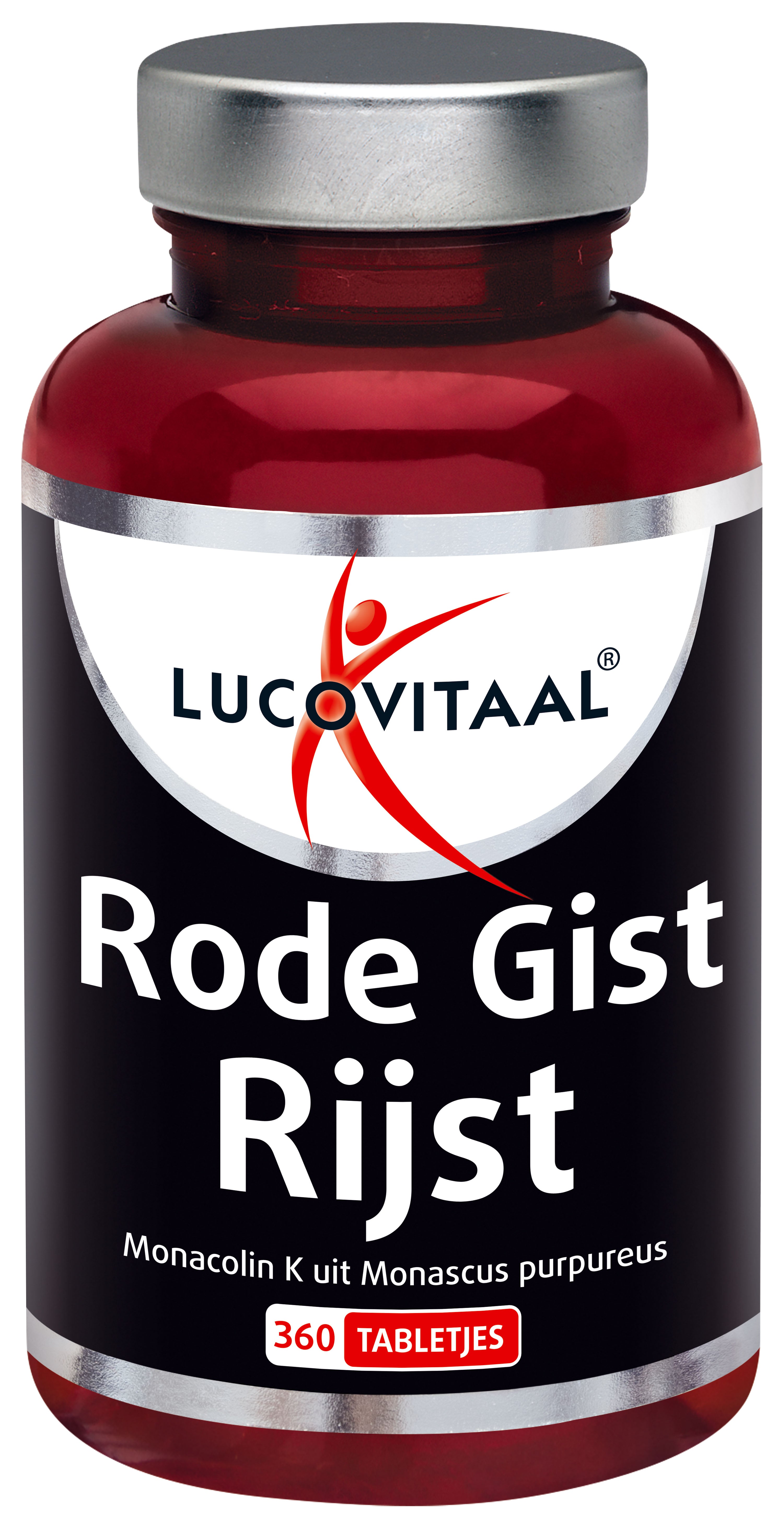 Lucovitaal rode gist rijst tabletten in een pot, kruidenpreparaat voor ondersteuning van cholesterolniveaus.