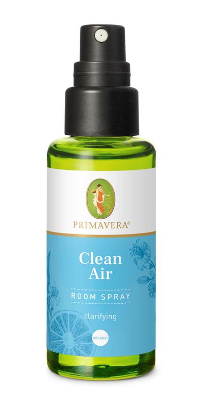 Primavera Roomspray Clean Air bio geurverspreider bottle with 50ml spray for freshening indoor air.