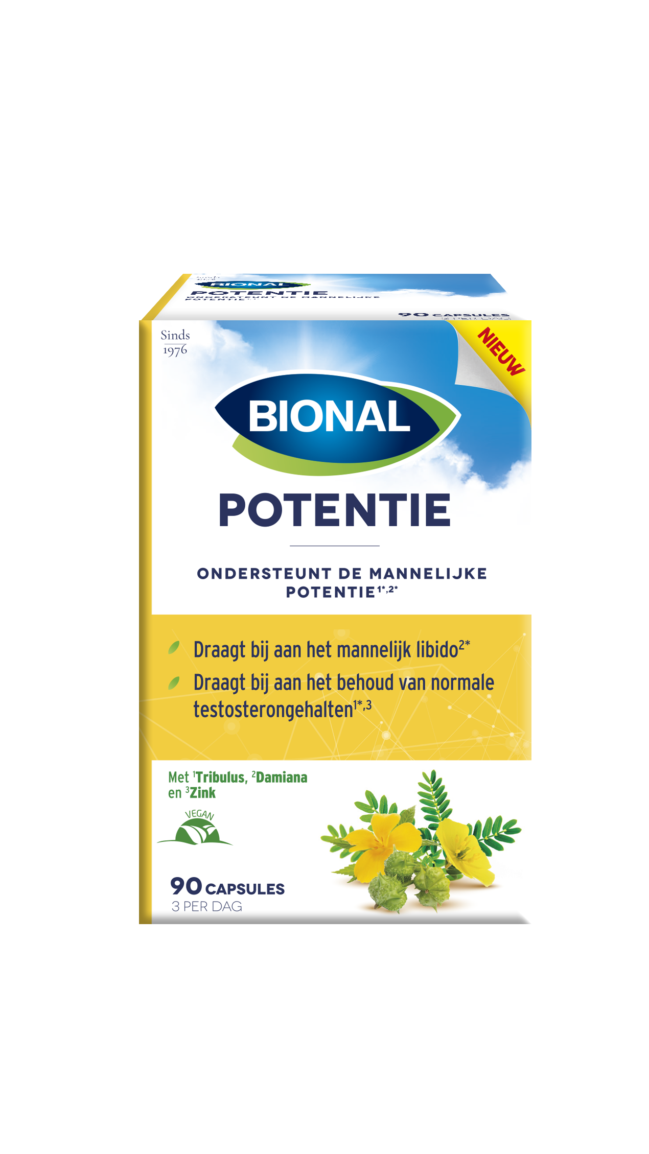 Bional Potentie herbal supplement capsules in a bottle, natural ingredients, part of Bional's herbal preparations line.