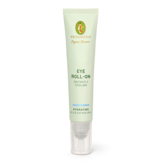 Primavera Eye Roll-On with cooling gel, 12ml, for eye care, featuring a sleek applicator and refreshing formula.