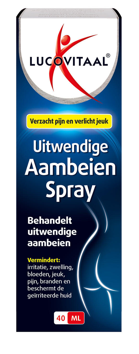 Lucovitaal Aambeien spray bottle with 40ml capacity, designed for hemorrhoid relief, shown in the product image.