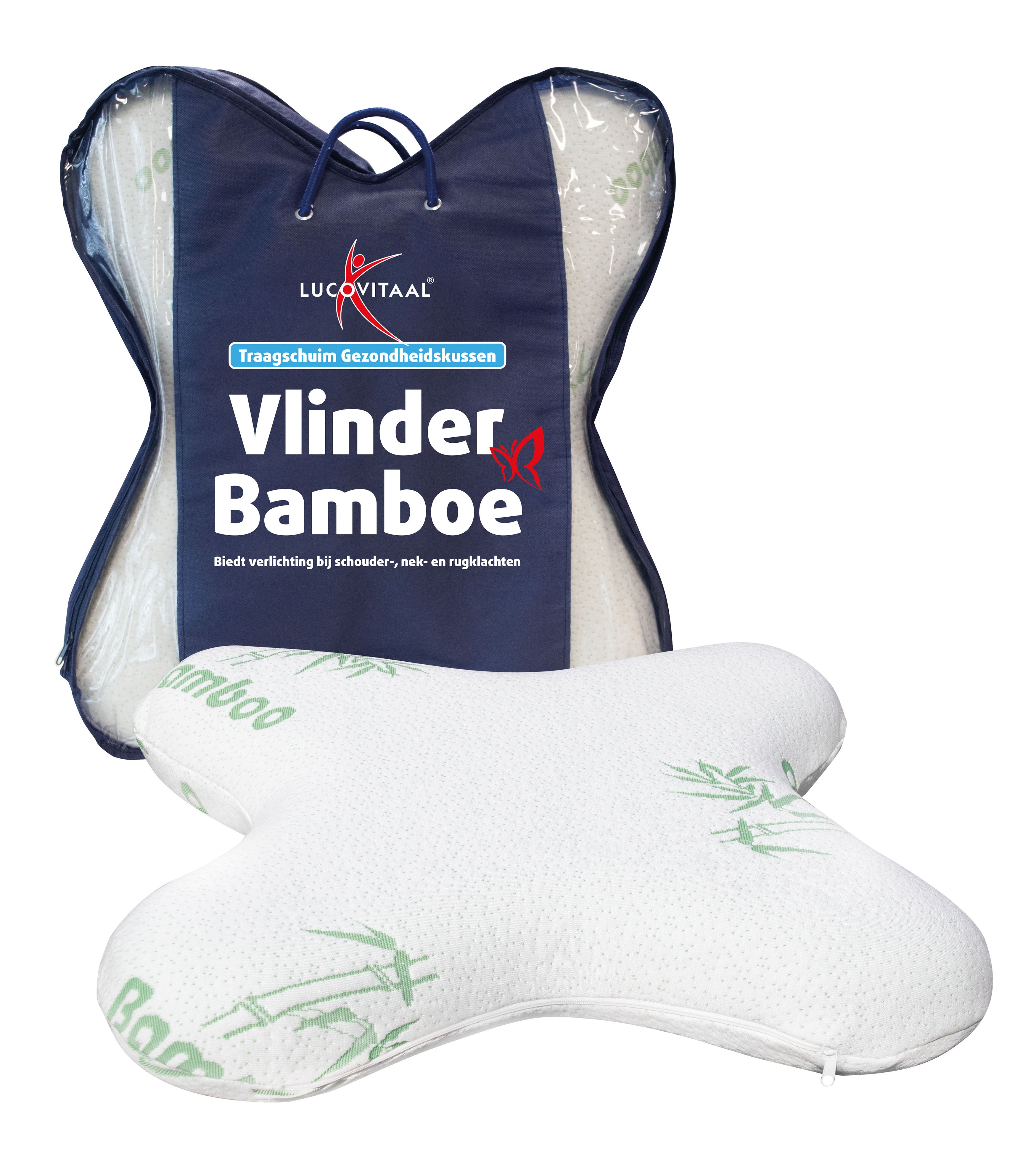 Lucovitaal bamboo butterfly pillow, 1 piece, showcasing soft, ergonomic pillow with bamboo cover for comfortable support.