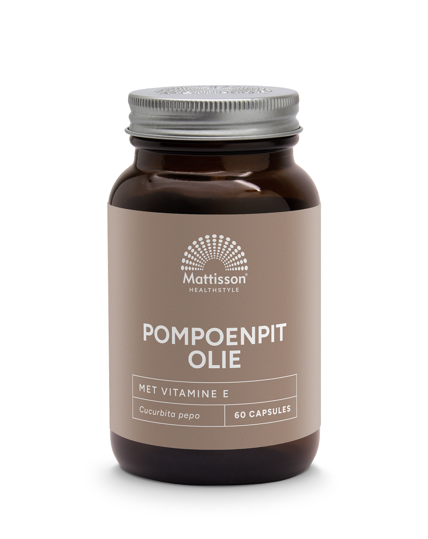 Mattisson Pumpkin Seed Oil capsules with vitamin E, 1000mg, in a bottle, herbal supplement for health and wellness.