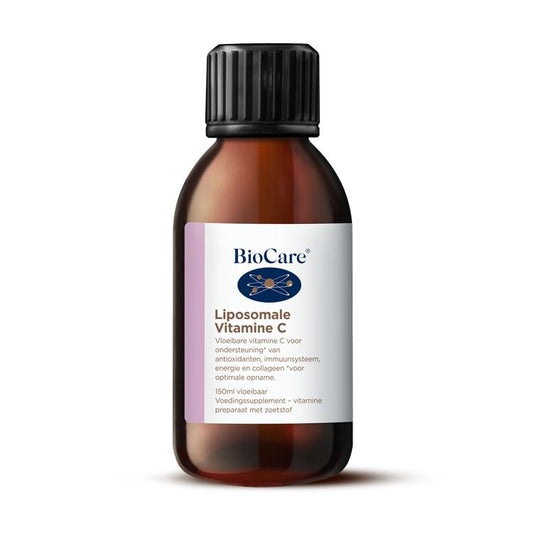 BioCare Liposomale vitamine C bottle, 150ml, showing the product label and packaging for natural absorption and immune support.