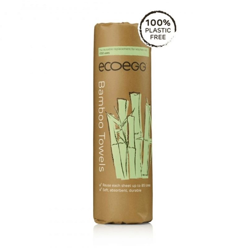 Eco Egg bamboo cleaning cloths on roll, set of 20, eco-friendly reusable scrub towels for household cleaning.