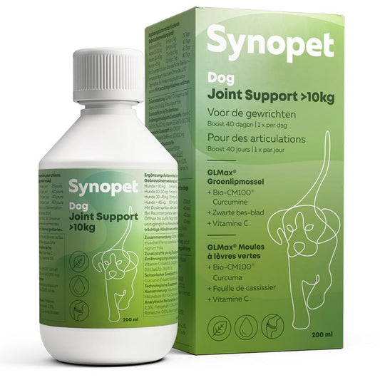Synopet dog joint support supplement in a 200ml bottle, designed to promote healthy joints and mobility in dogs.