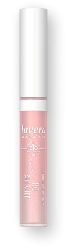 Lavera Juicy Lips Oil in a 5.5ml bottle, with a clear lip gloss and natural ingredients, suitable for nourishing lip makeup.