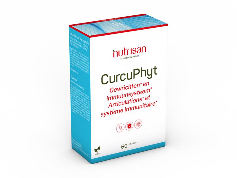 Nutrisan Curcuphyt herbal supplement capsules, natural herbal remedy from Nutrisan in a blister pack.