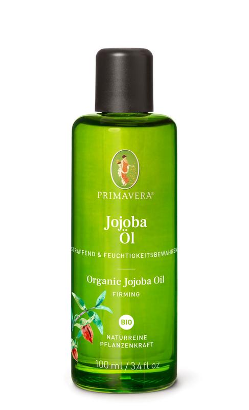 Primavera bio jojoba oil in 100ml bottle, natural and pure, ideal for skincare and aromatherapy.