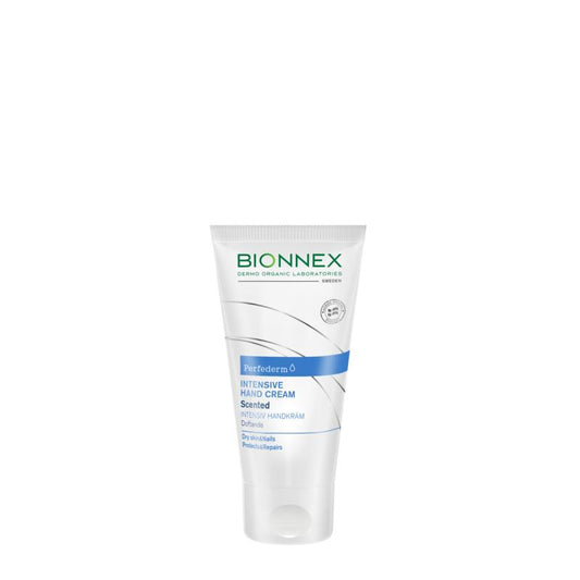 Bionnex Perfederm intensive hand cream in 50ml tube, scented hand care product with nourishing formula for soft hands