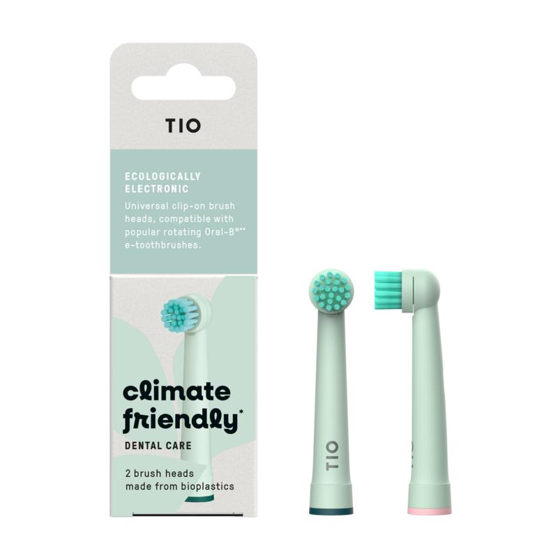 Set of two Tio Tiomatic toothbrush heads for Oral-B, designed for effective cleaning and oral hygiene.