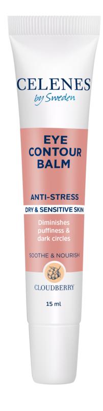Celenes Cloudberry eye contour balm in 15ml jar with a white lid, designed for eye area skincare and hydration.