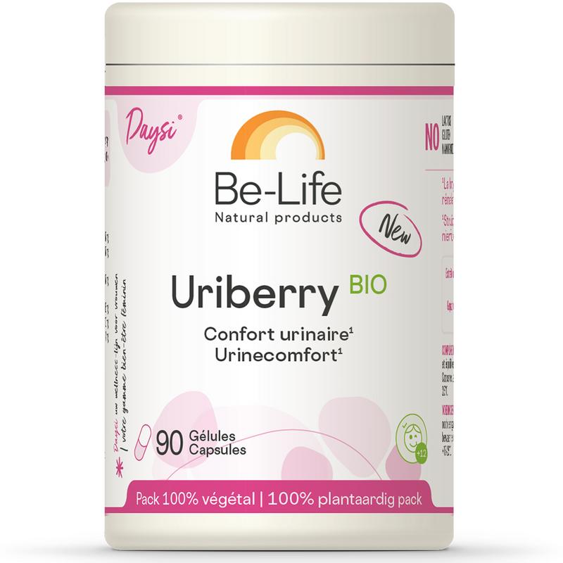 Be-Life Uriberry vegetariële capsules in een glazen pot, kruidenpreparaat voor ondersteunende gezondheidszorg