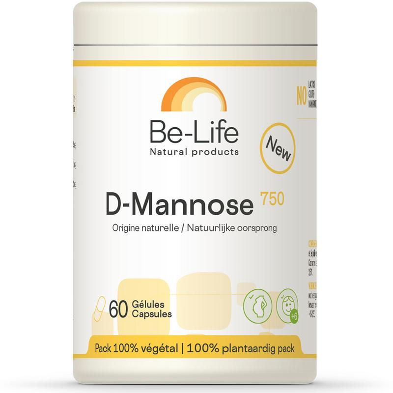 Be-Life D-Mannose 750 vegetarian capsules in a bottle, herbal supplement for urinary health.