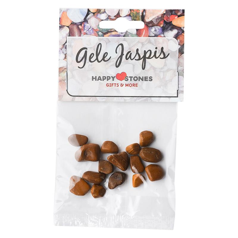 Happy Stones gele jaspis stone, natural polished gemstone, shown in this image with smooth, vibrant yellow coloration.