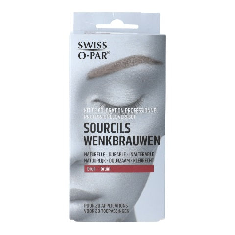 Swiss O-Par professional brown eyebrow makeup set with brushes and tools for precise eyebrow grooming and styling.