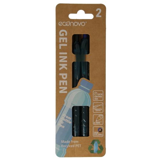 Econovo gelpennen 0,7mm blauw en zwart, 2 stuks, kantoorartikelen, close-up of pens with blue and black ink tips