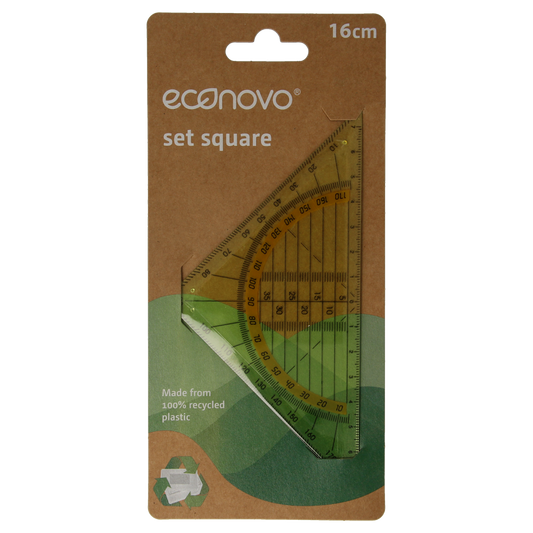 Econovo Geodriehoek 1.00, a clear plastic 30/60/90-degree set square for office and school use.