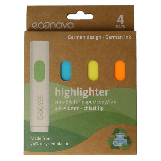 Econovo recycled marker pens set with four colorful office markers on a white background.