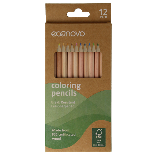 Colorful Econovo FSC colored pencils set of 12 in a wooden case, ideal for office and school drawing and coloring projects.
