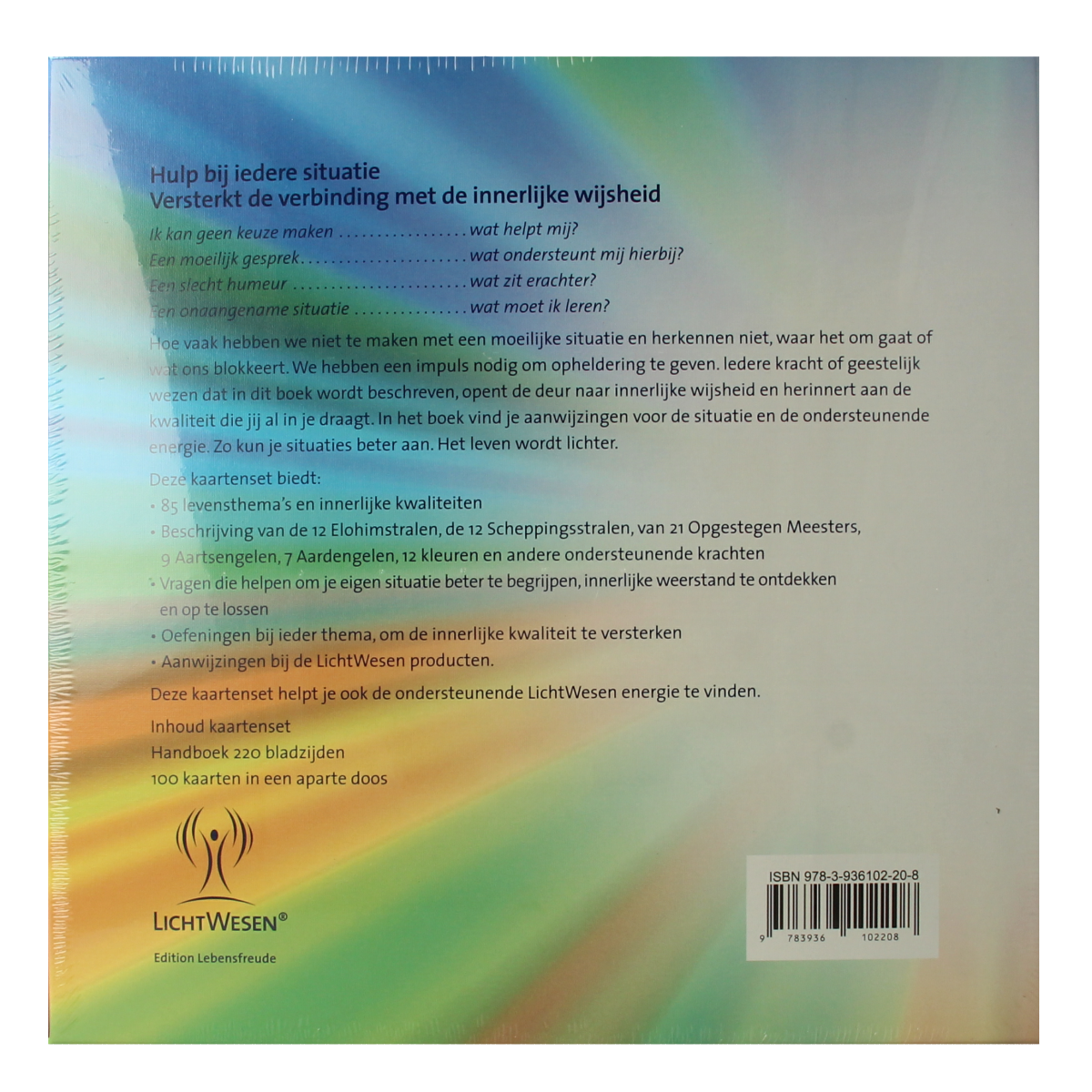 Lichtwesen Wat helpt mij book or card, featuring a colorful design, used for guidance or inspiration, from the Lichtwesen brand.