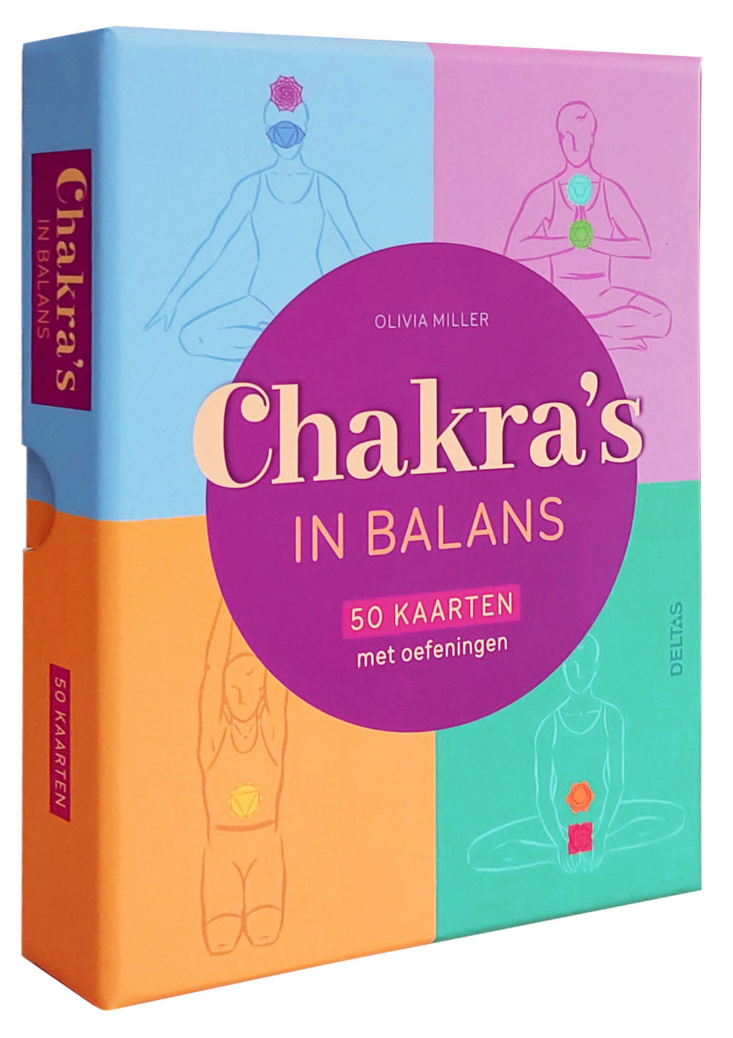 Deltas chakra balance card set, 1.00 set of illustrated tarot-style cards for chakra alignment and energy healing.