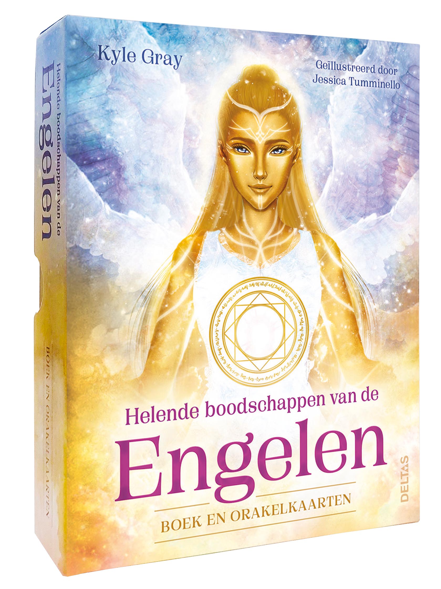 Open book from Deltas with spiritual messages and healing words, featuring colorful cover design and printed text inside.