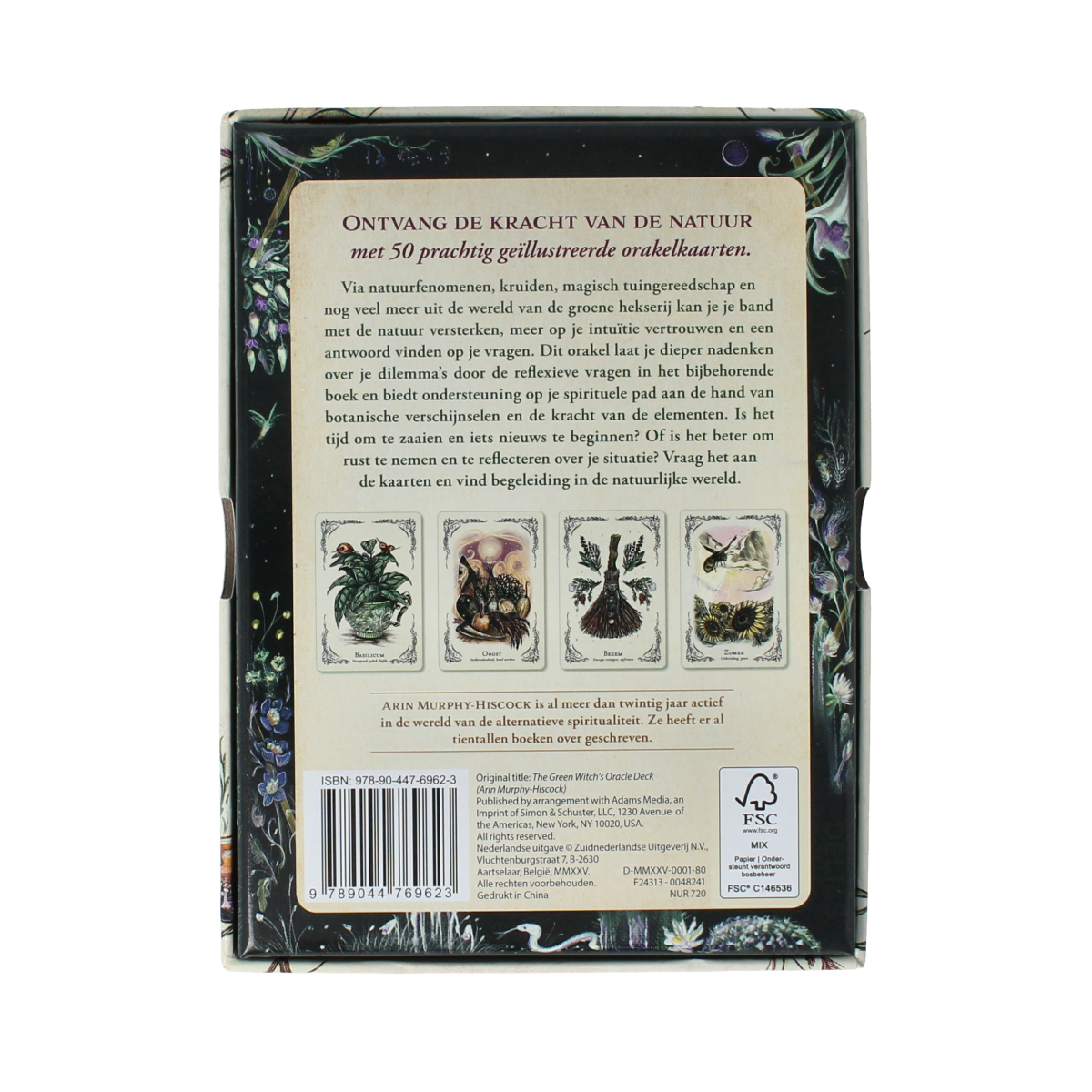 Deltas boek and card set titled "De kracht van natuurmagie," featuring a book cover and accompanying oracle cards.