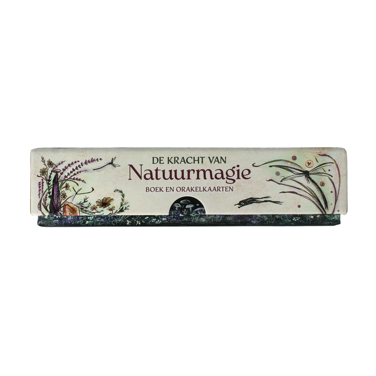 Deltas De kracht van natuurmagie book and card set, featuring a hardcover book and illustrated cards on natural magic themes.