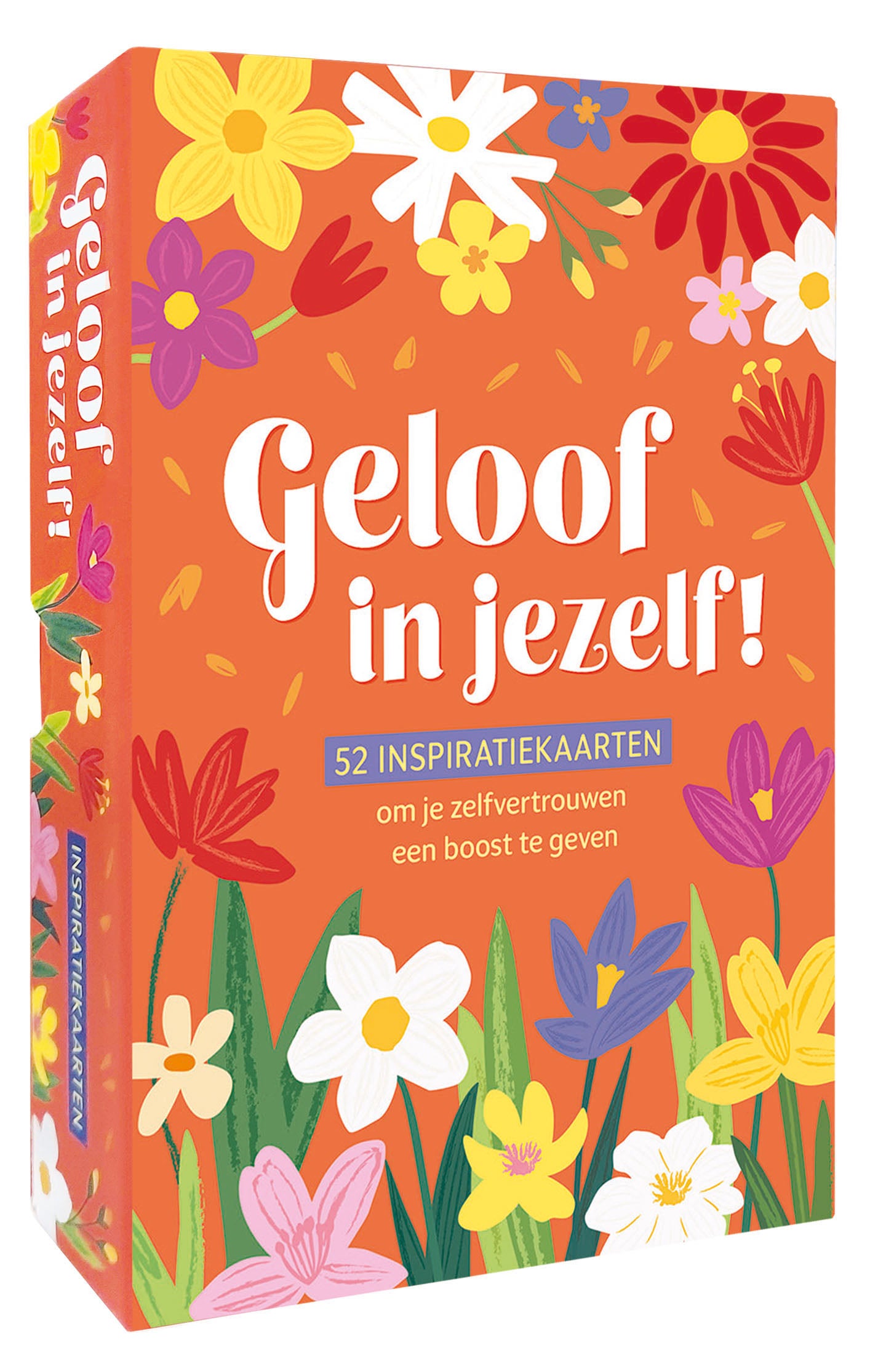 Set of 52 Deltas Geloof in jezelf! inspirational cards featuring motivational messages and colorful designs, perfect for daily encouragement.