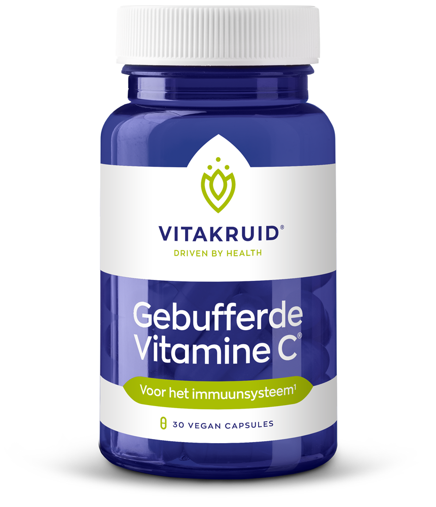 Vegetarische Vitakruid gebufferde vitamine C capsules met zink, OPC en quercetine voor ondersteuning van het immuunsysteem.