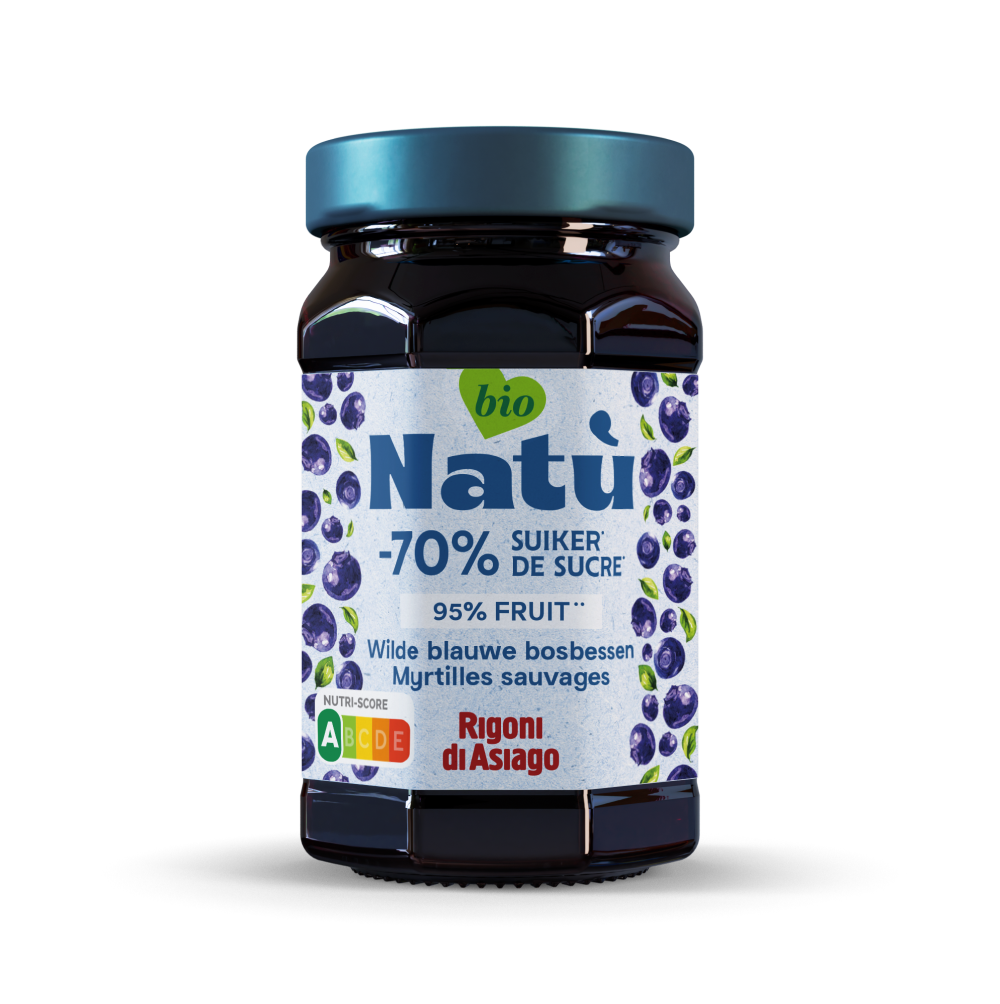 Fiordifrutta Wilde Blauwe Bosbesjam bio, 600g jar, natural blueberry spread for bread and breakfast.