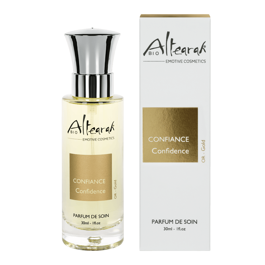 Altearah Gold Confidence Bio Perfume de Soin 30ml bottle with gold accents, showcasing elegant scent packaging and branding.